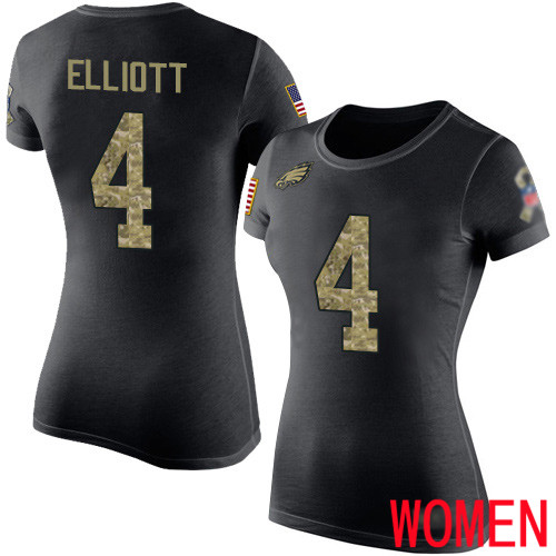 Women Philadelphia Eagles #4 Jake Elliott Black Camo Salute to Service NFL T Shirt